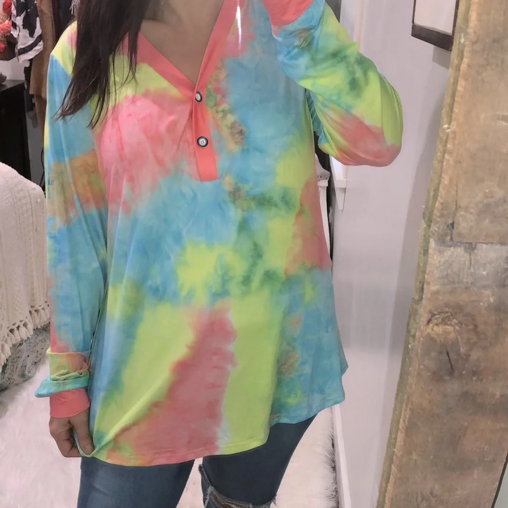 2X fun multicolor tie dye splotched top - Picture 2 of 6
